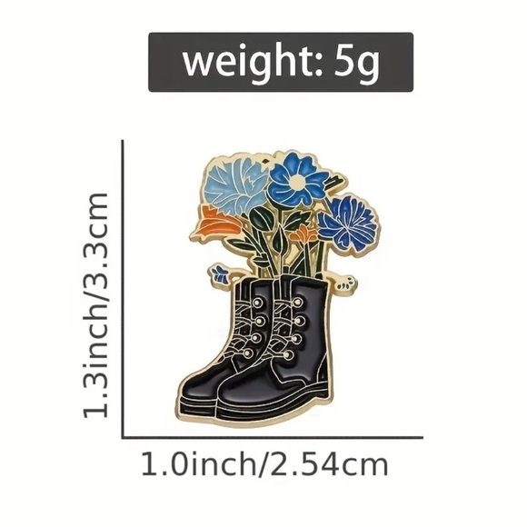 3/$25 Black Boots with Flowers Pin Badge Brooch - Picture 6 of 7